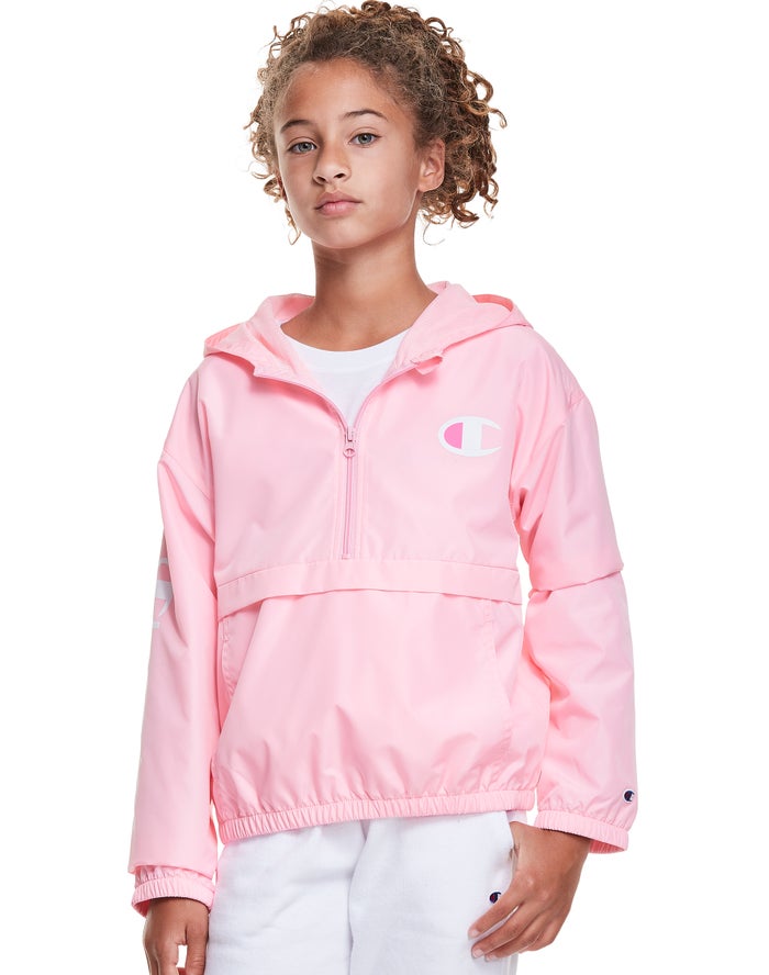 Champion Pige Jakke Lyserød - Windbreaker C Logo - Danmark LRW-495063